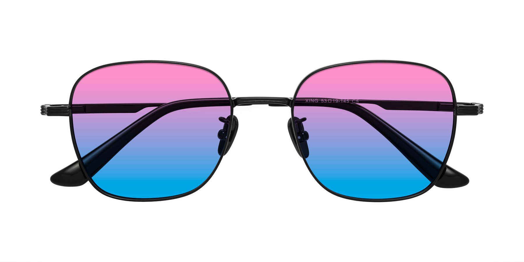 Folded Front of XING in Black with Pink / Blue Gradient Lenses