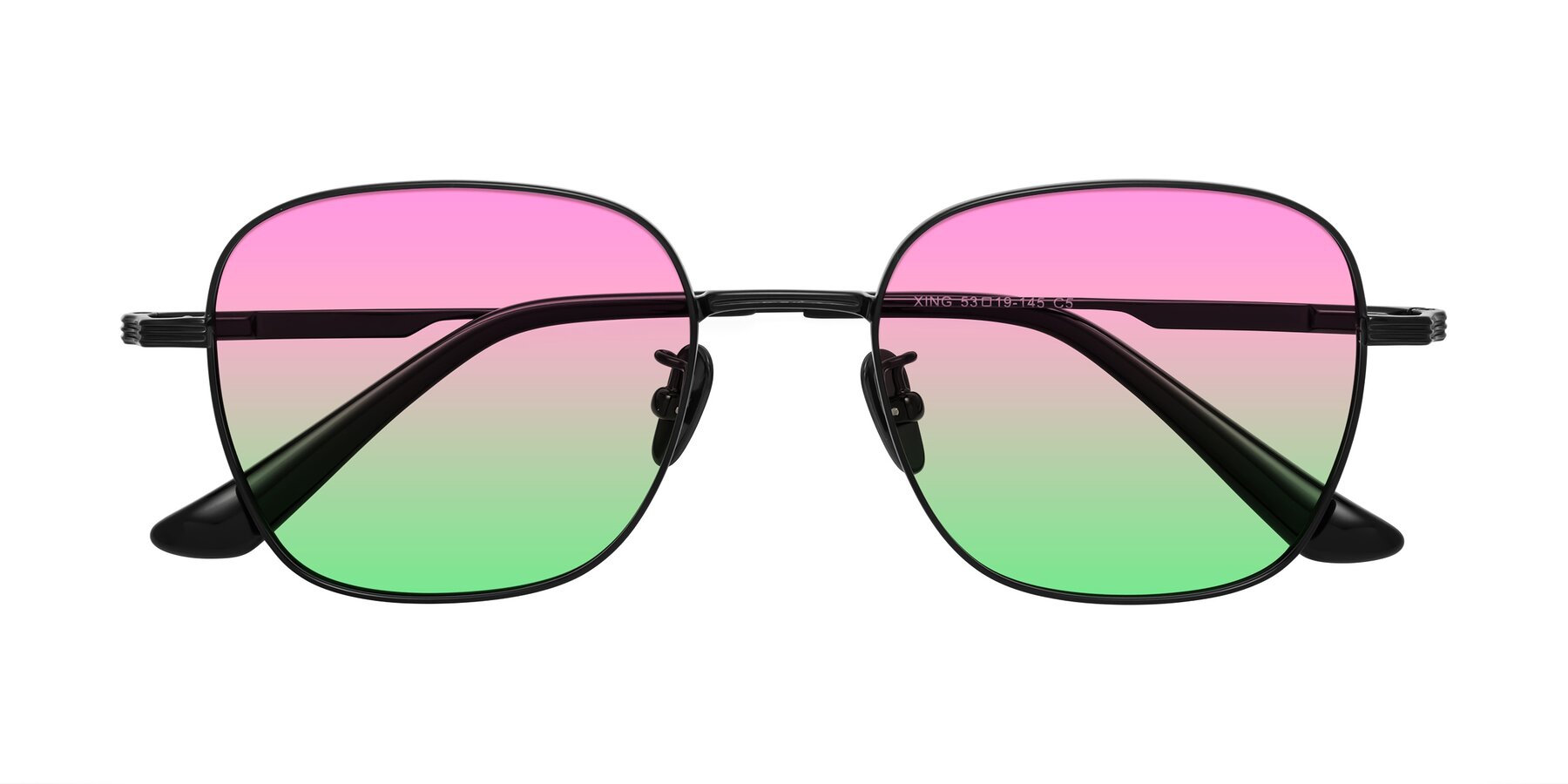 Folded Front of XING in Black with Pink / Green Gradient Lenses