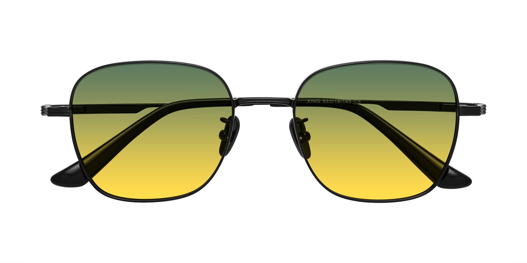 Folded Front of XING in Black with Green / Yellow Gradient Lenses