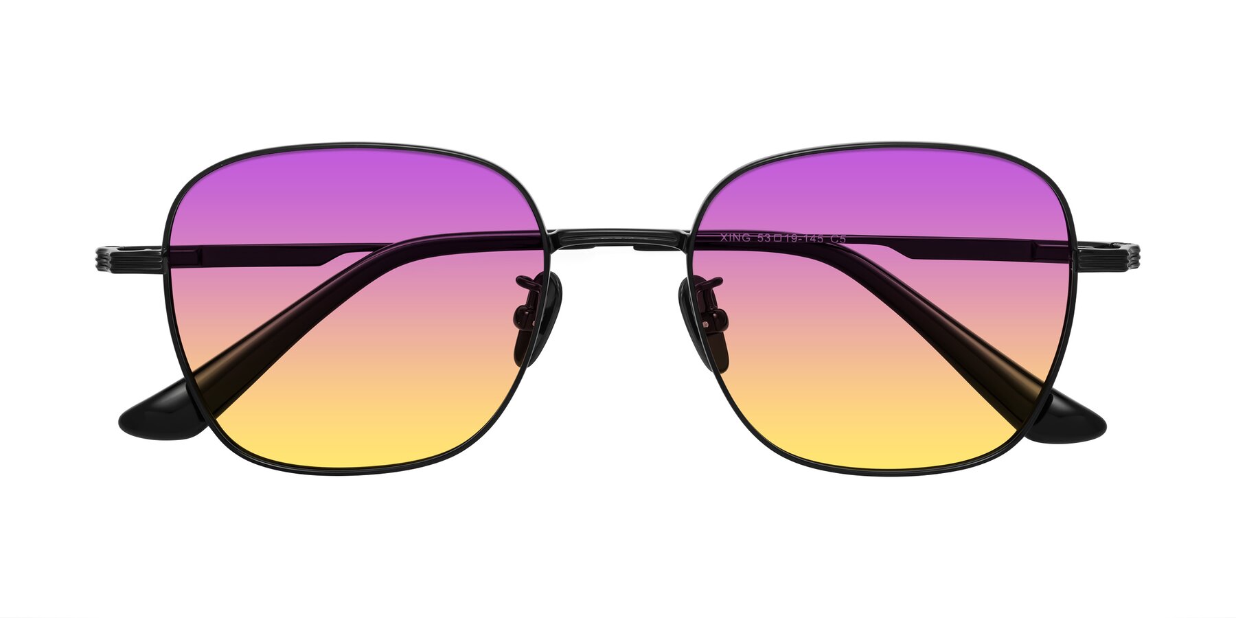 Folded Front of XING in Black with Purple / Yellow Gradient Lenses