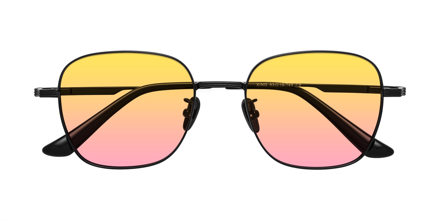 Folded Front of XING in Black with Yellow / Pink Gradient Lenses