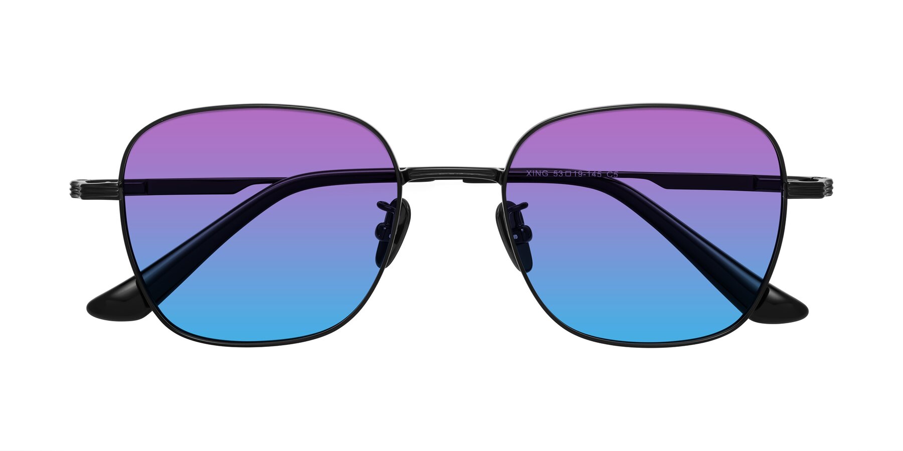 Folded Front of XING in Black with Purple / Blue Gradient Lenses