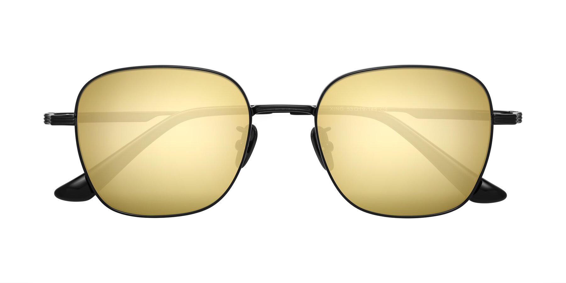 Folded Front of XING in Black with Gold Mirrored Lenses