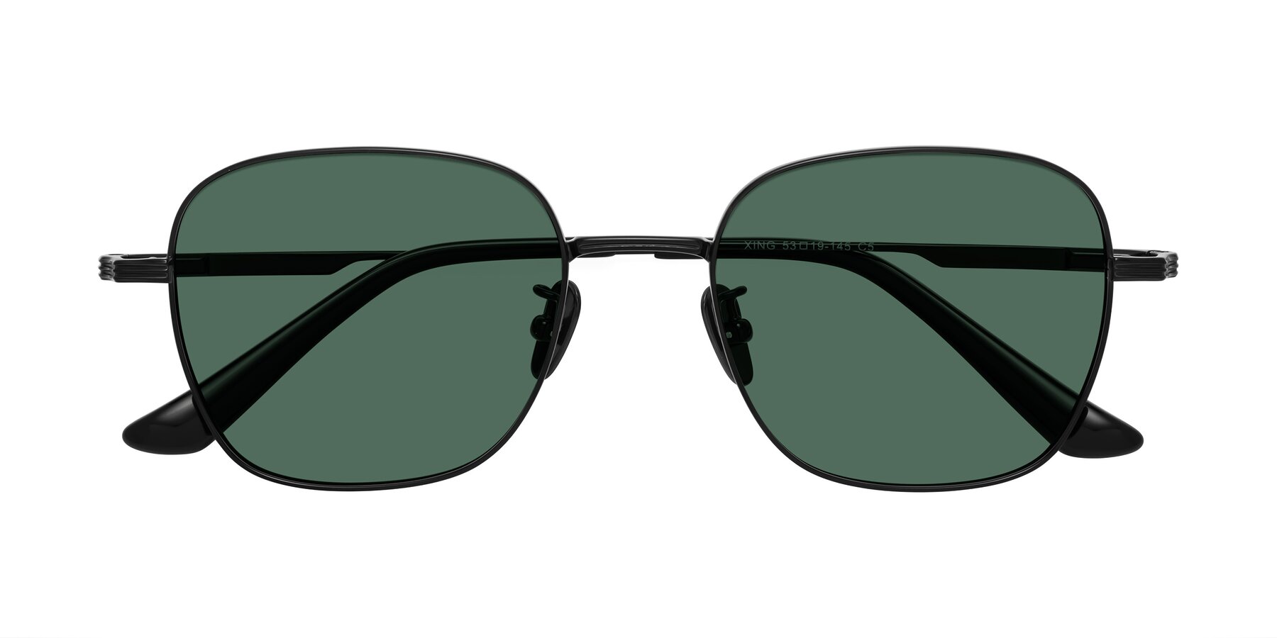 Folded Front of XING in Black with Green Polarized Lenses