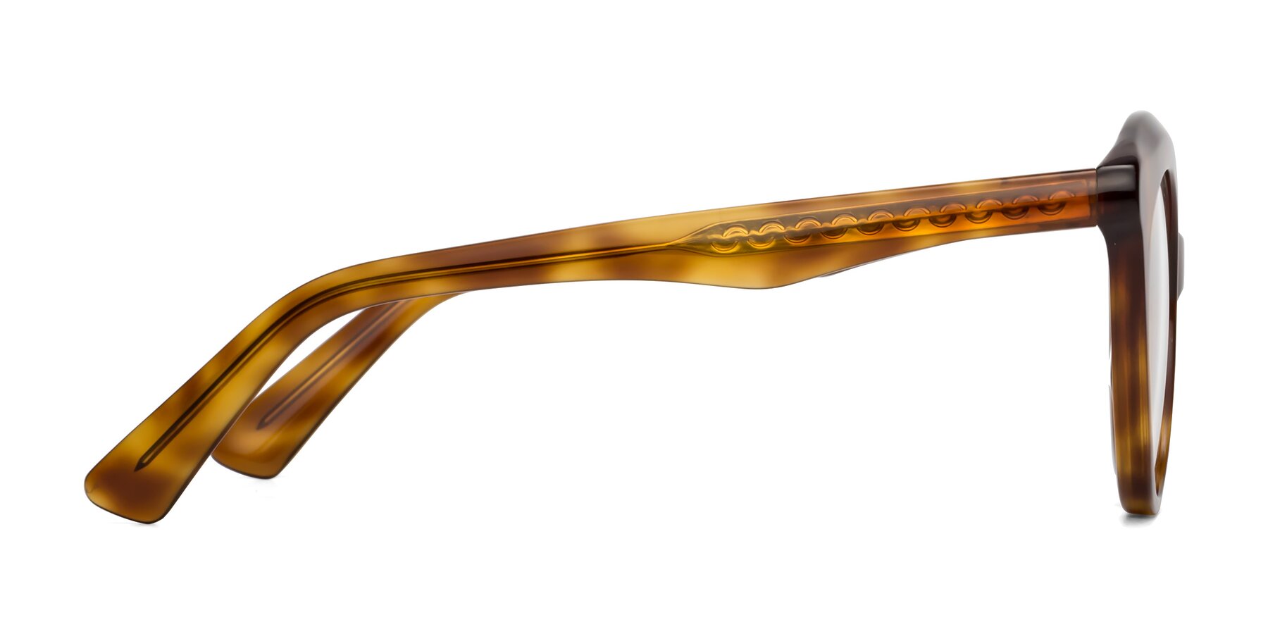 Side of Barbie in Amber Tortoise with Clear Reading Eyeglass Lenses