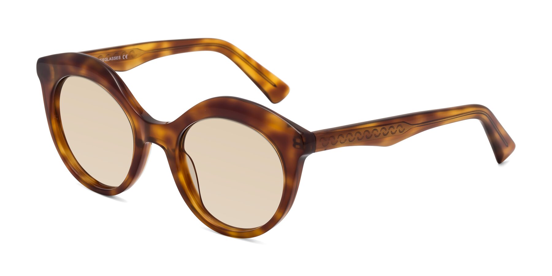 Angle of Barbie in Amber Tortoise with Light Brown Tinted Lenses