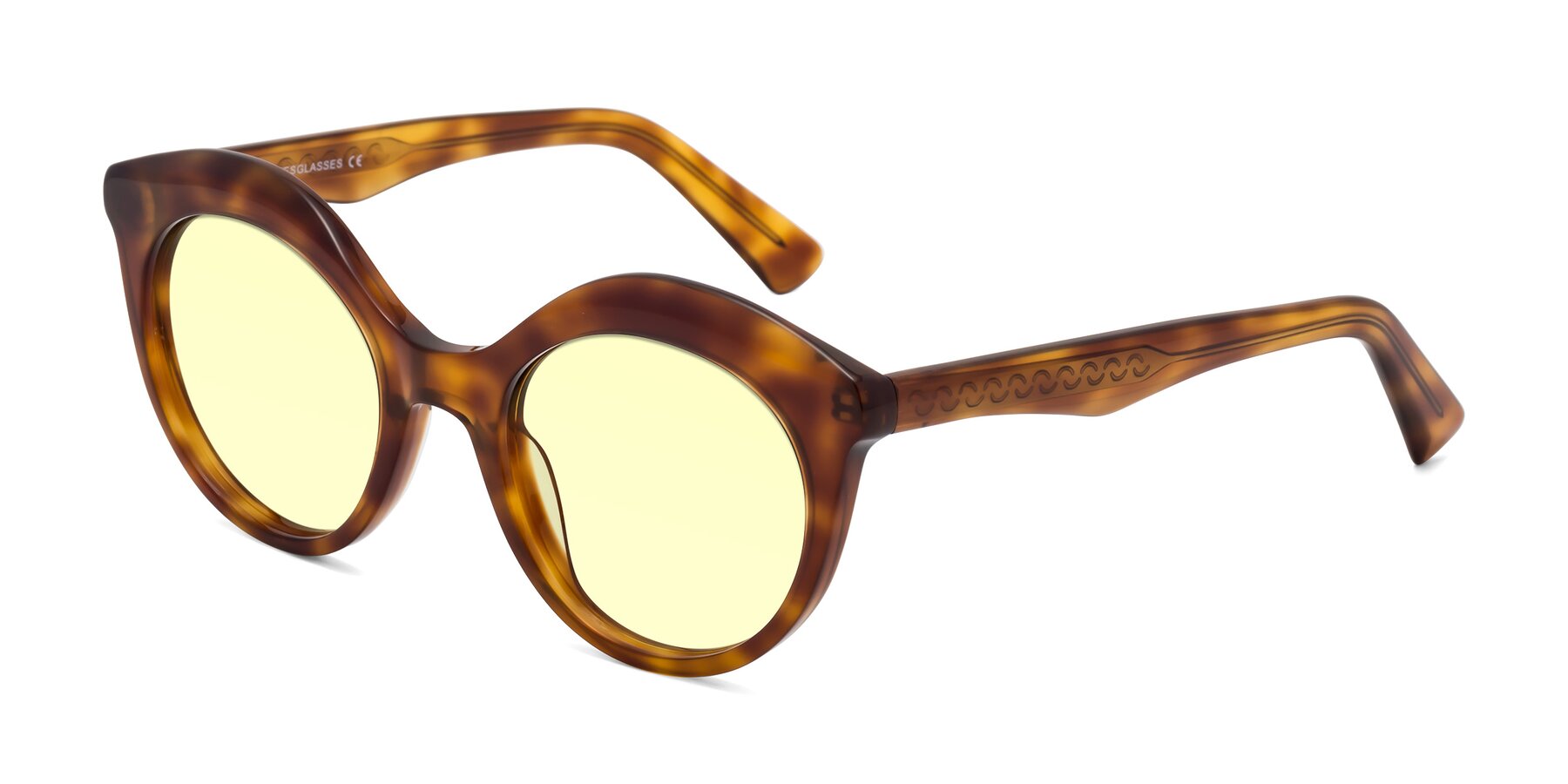 Angle of Barbie in Amber Tortoise with Light Yellow Tinted Lenses