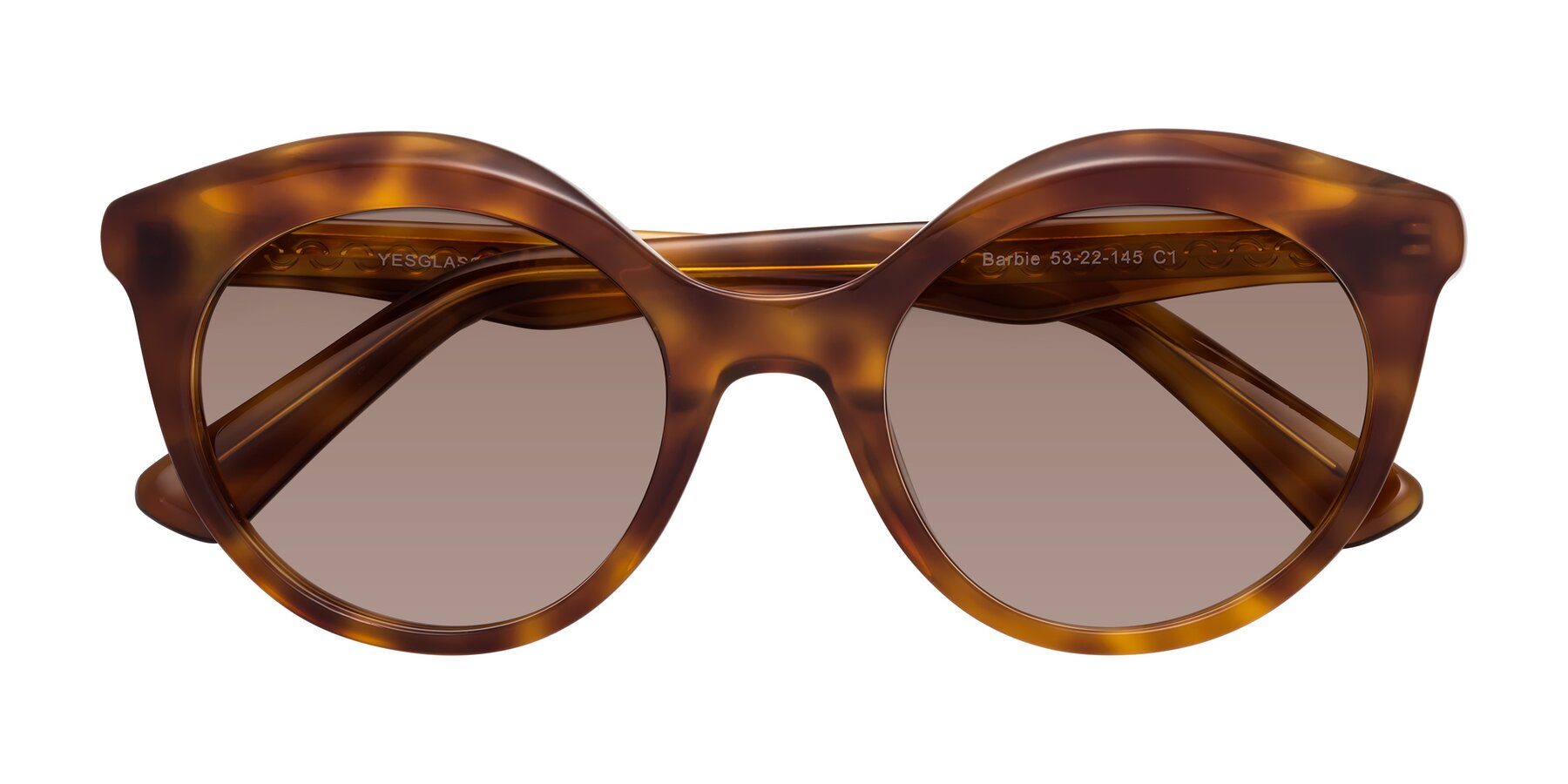 Folded Front of Barbie in Amber Tortoise with Medium Brown Tinted Lenses