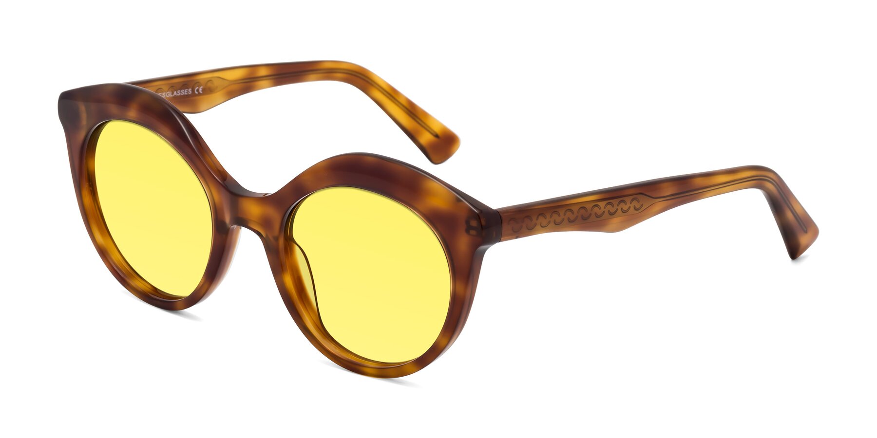 Angle of Barbie in Amber Tortoise with Medium Yellow Tinted Lenses