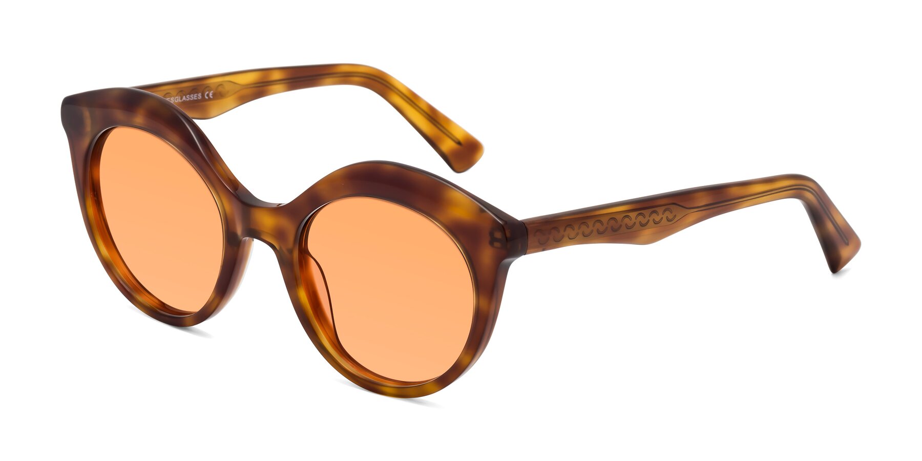 Angle of Barbie in Amber Tortoise with Medium Orange Tinted Lenses