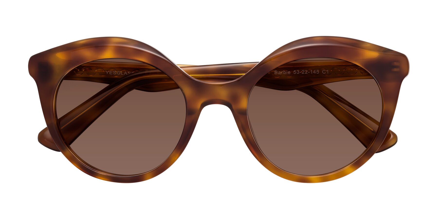 Folded Front of Barbie in Amber Tortoise with Brown Tinted Lenses