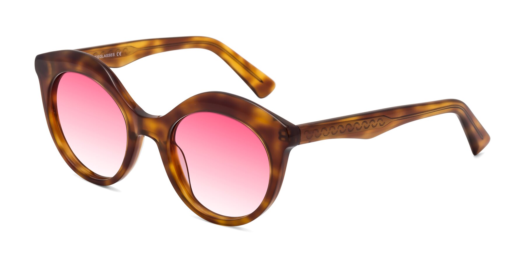 Angle of Barbie in Amber Tortoise with Pink Gradient Lenses