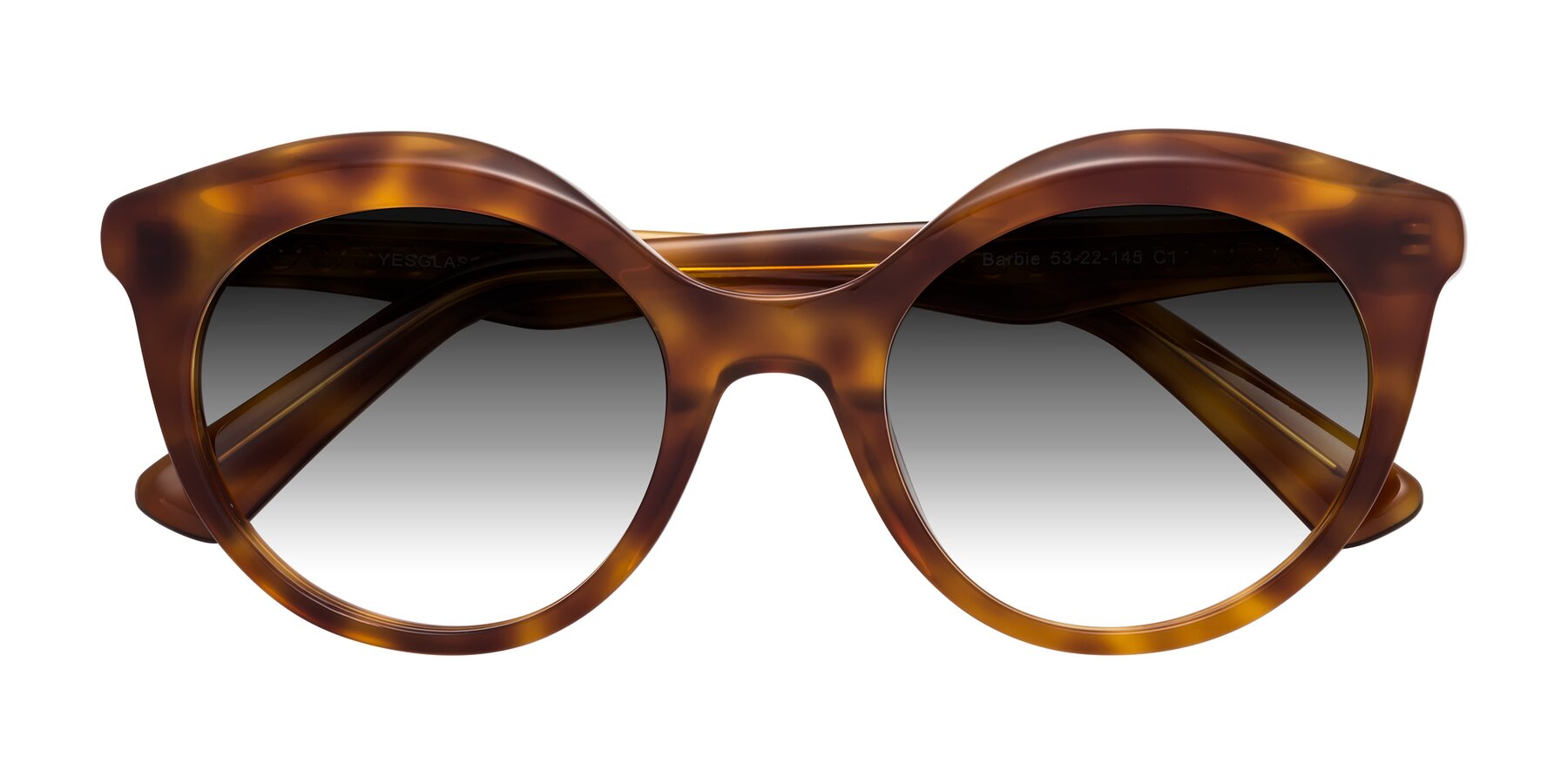 Folded Front of Barbie in Amber Tortoise with Gray Gradient Lenses