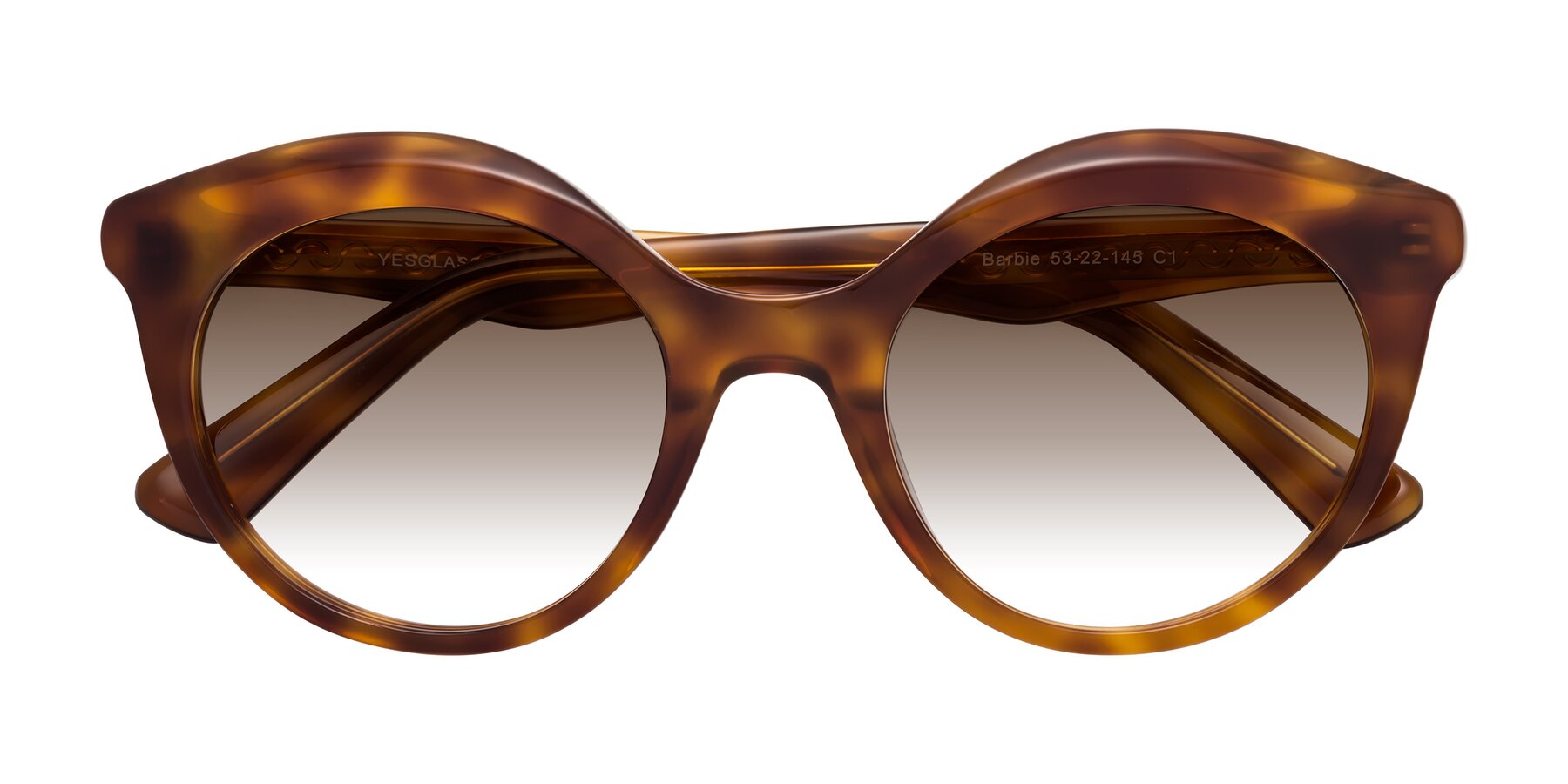 Folded Front of Barbie in Amber Tortoise with Brown Gradient Lenses