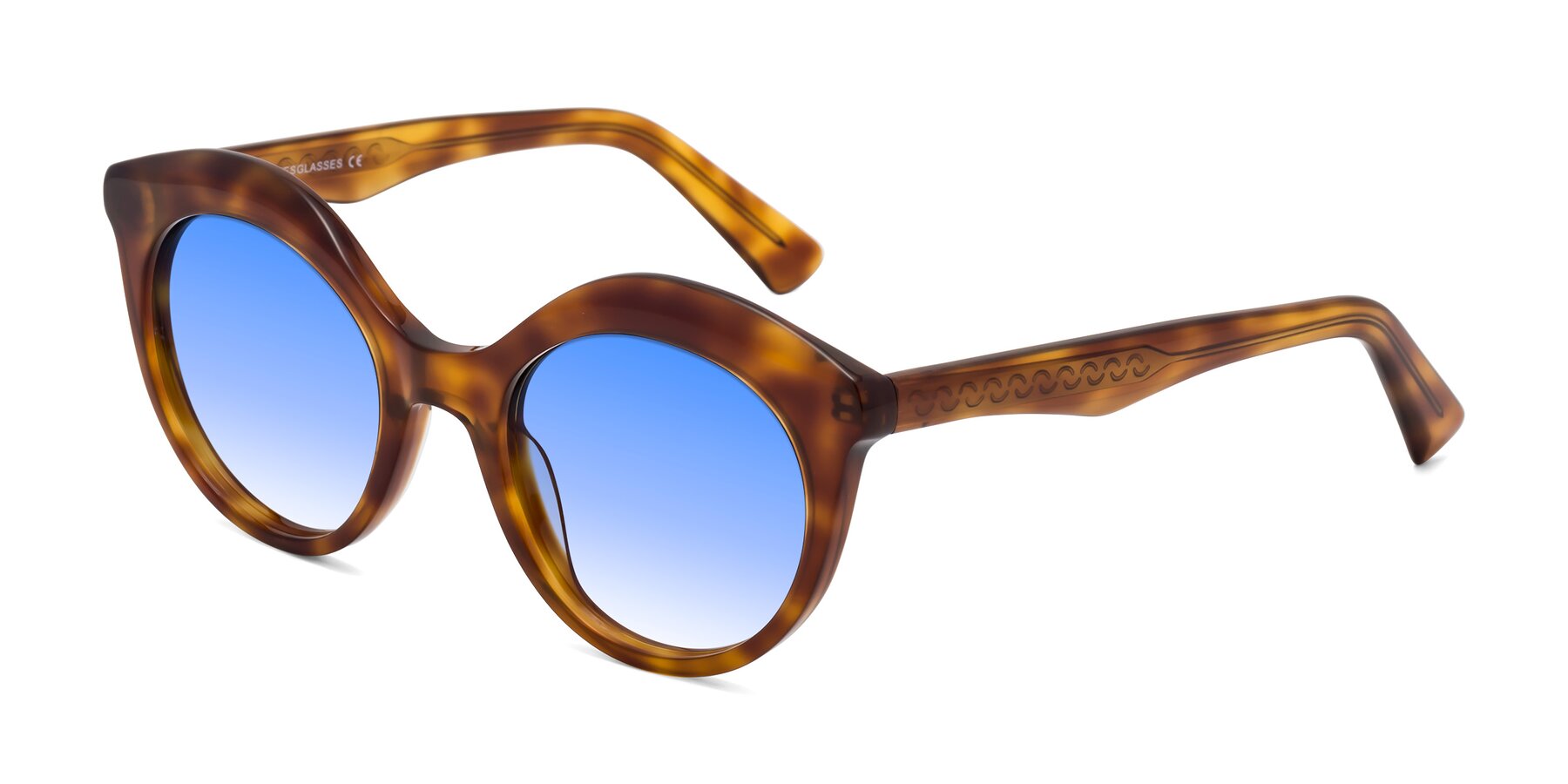 Angle of Barbie in Amber Tortoise with Blue Gradient Lenses