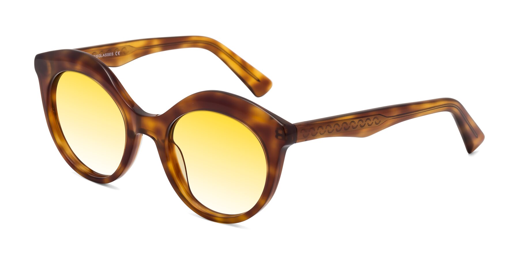 Angle of Barbie in Amber Tortoise with Yellow Gradient Lenses