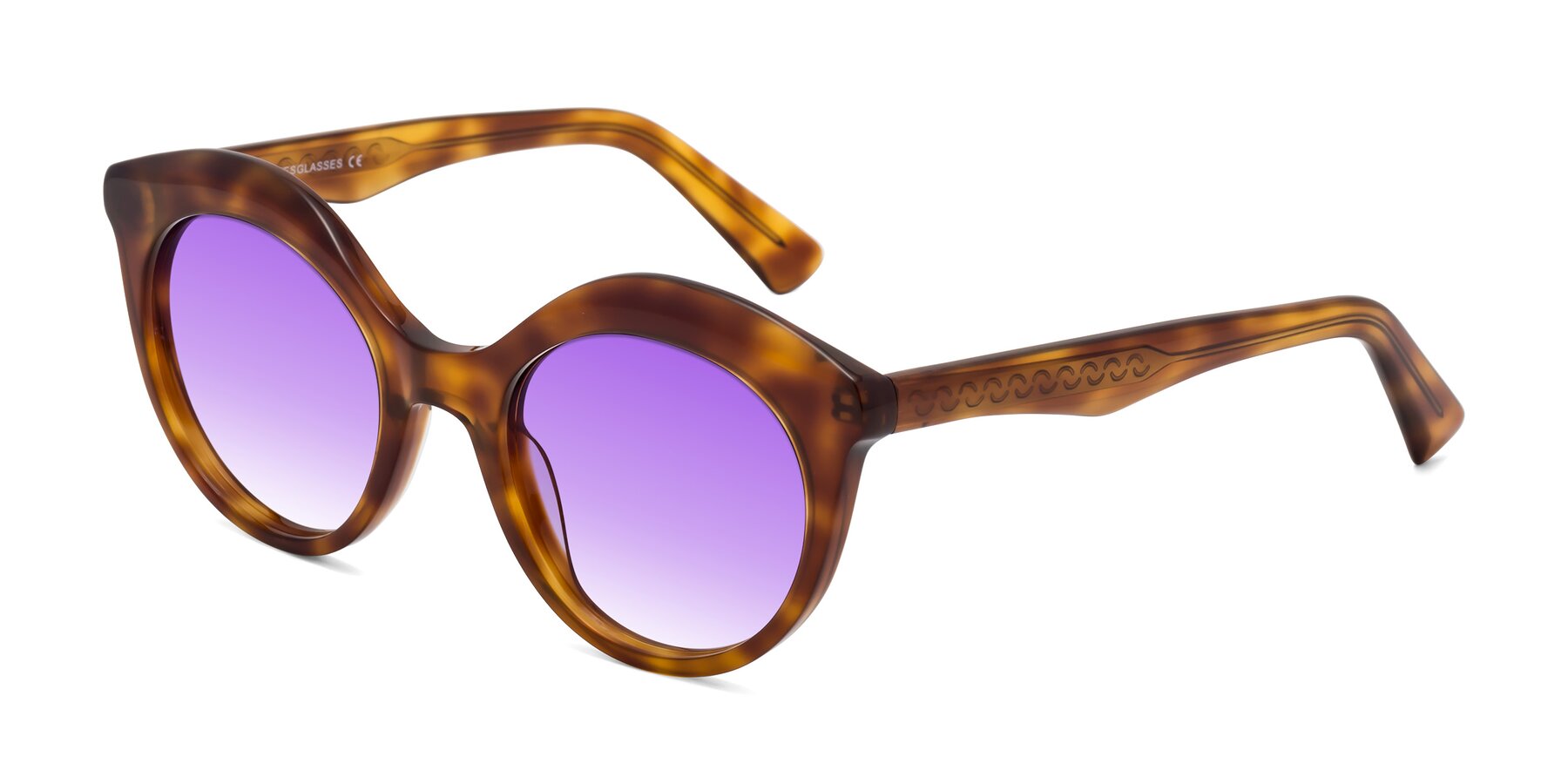 Angle of Barbie in Amber Tortoise with Purple Gradient Lenses