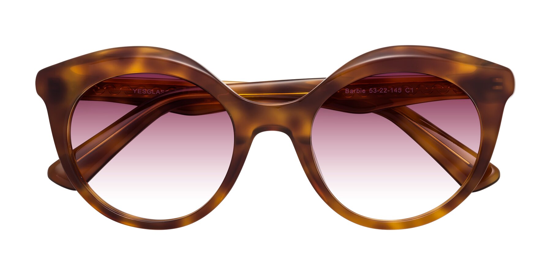 Folded Front of Barbie in Amber Tortoise with Wine Gradient Lenses