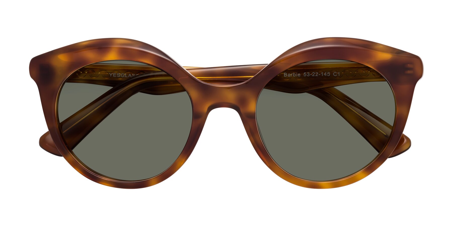 Folded Front of Barbie in Amber Tortoise with Gray Polarized Lenses