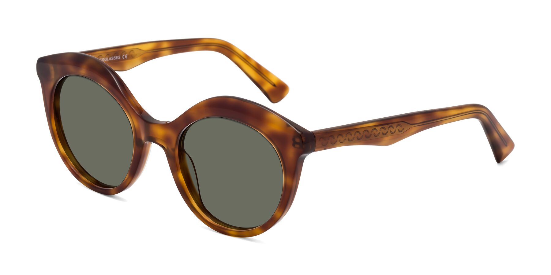 Angle of Barbie in Amber Tortoise with Gray Polarized Lenses