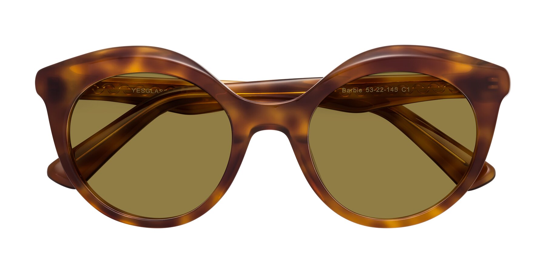 Folded Front of Barbie in Amber Tortoise with Brown Polarized Lenses