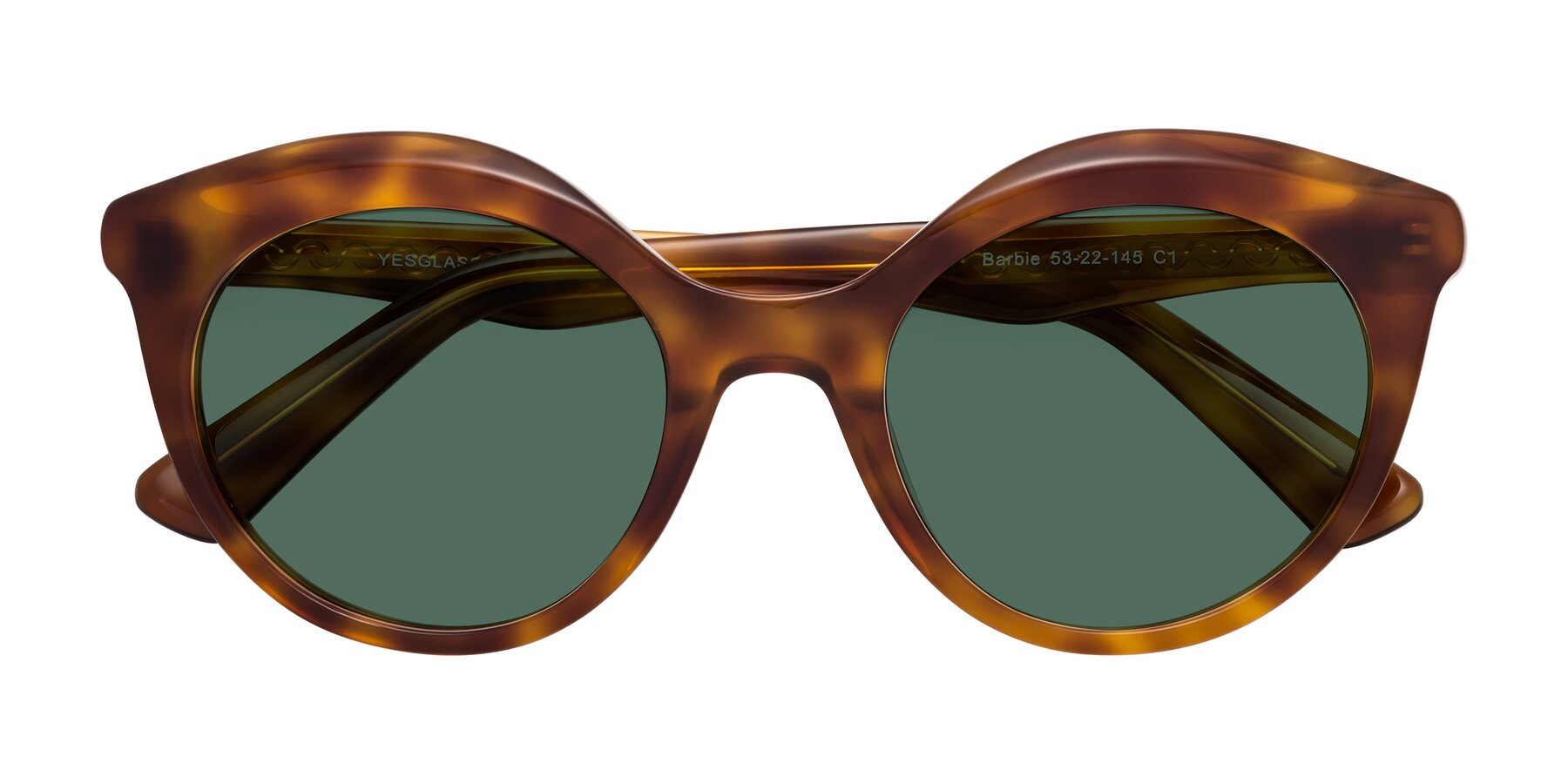 Folded Front of Barbie in Amber Tortoise with Green Polarized Lenses