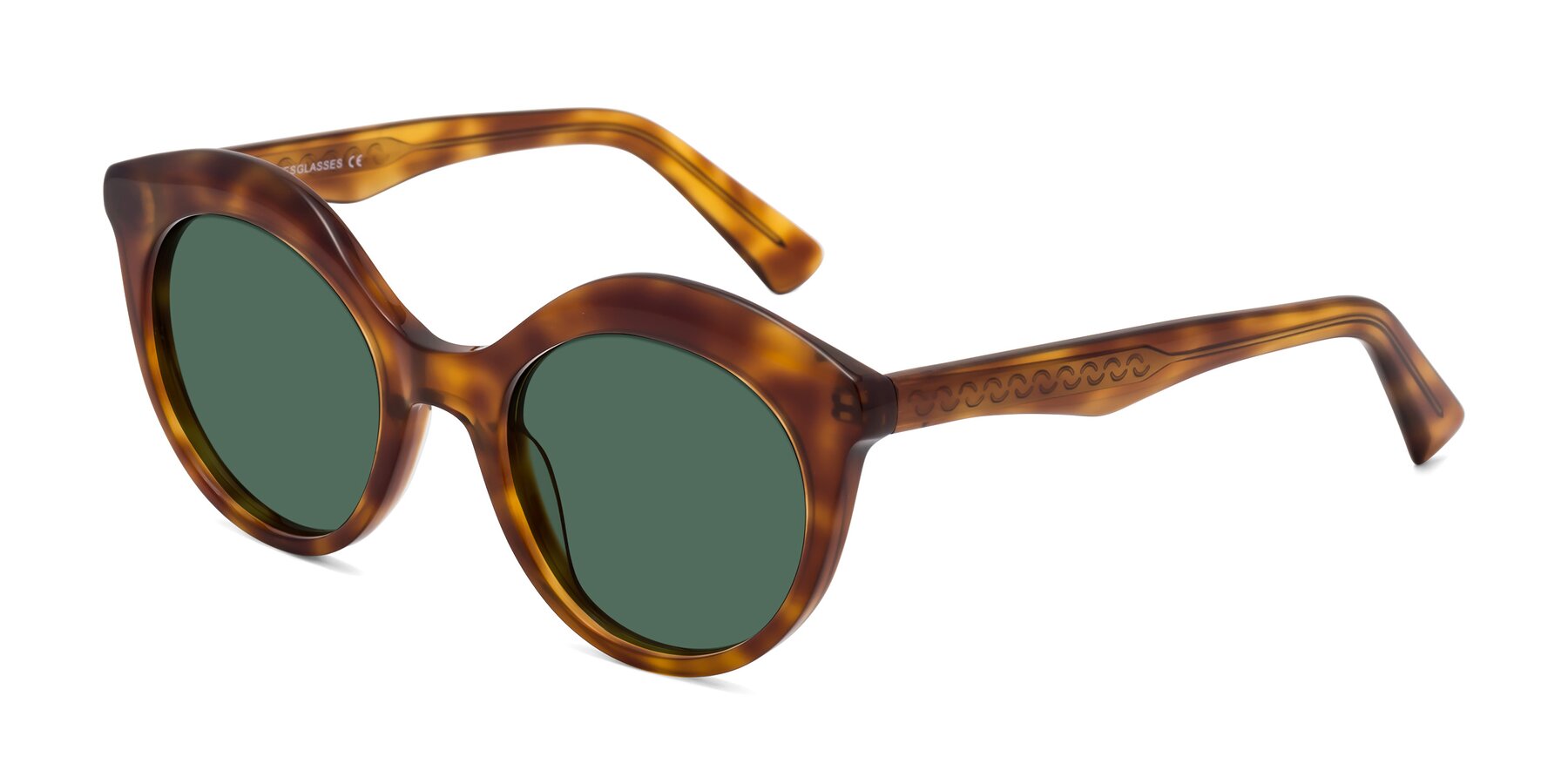 Angle of Barbie in Amber Tortoise with Green Polarized Lenses