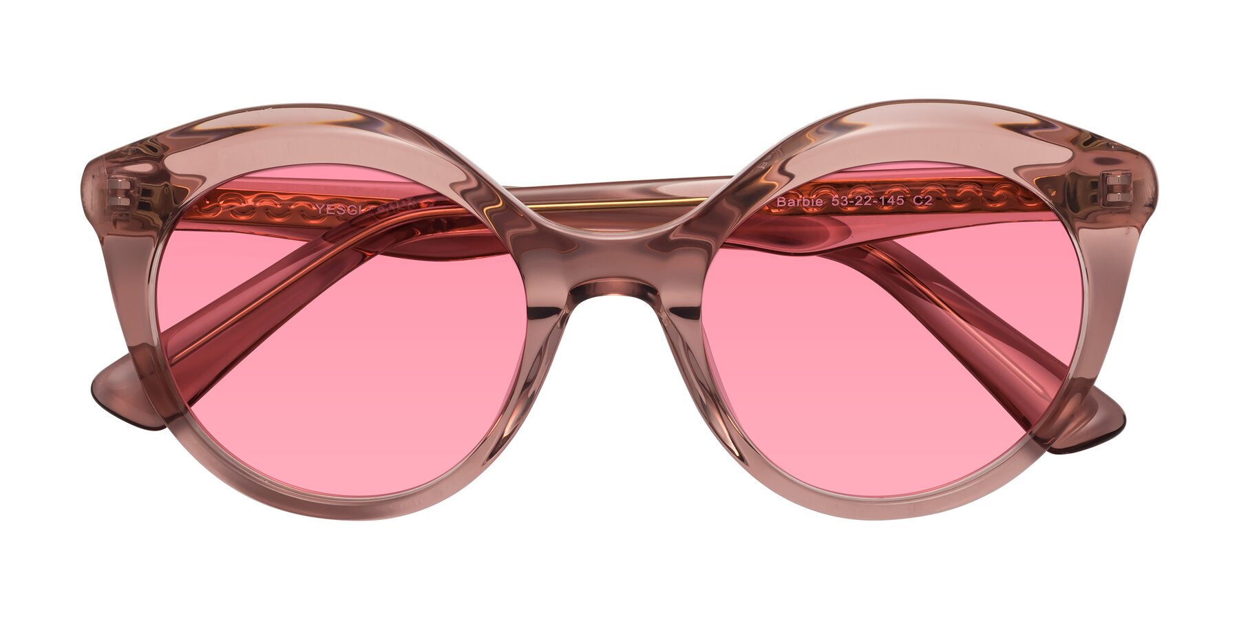 Folded Front of Barbie in Translucent Garnet with Pink Tinted Lenses