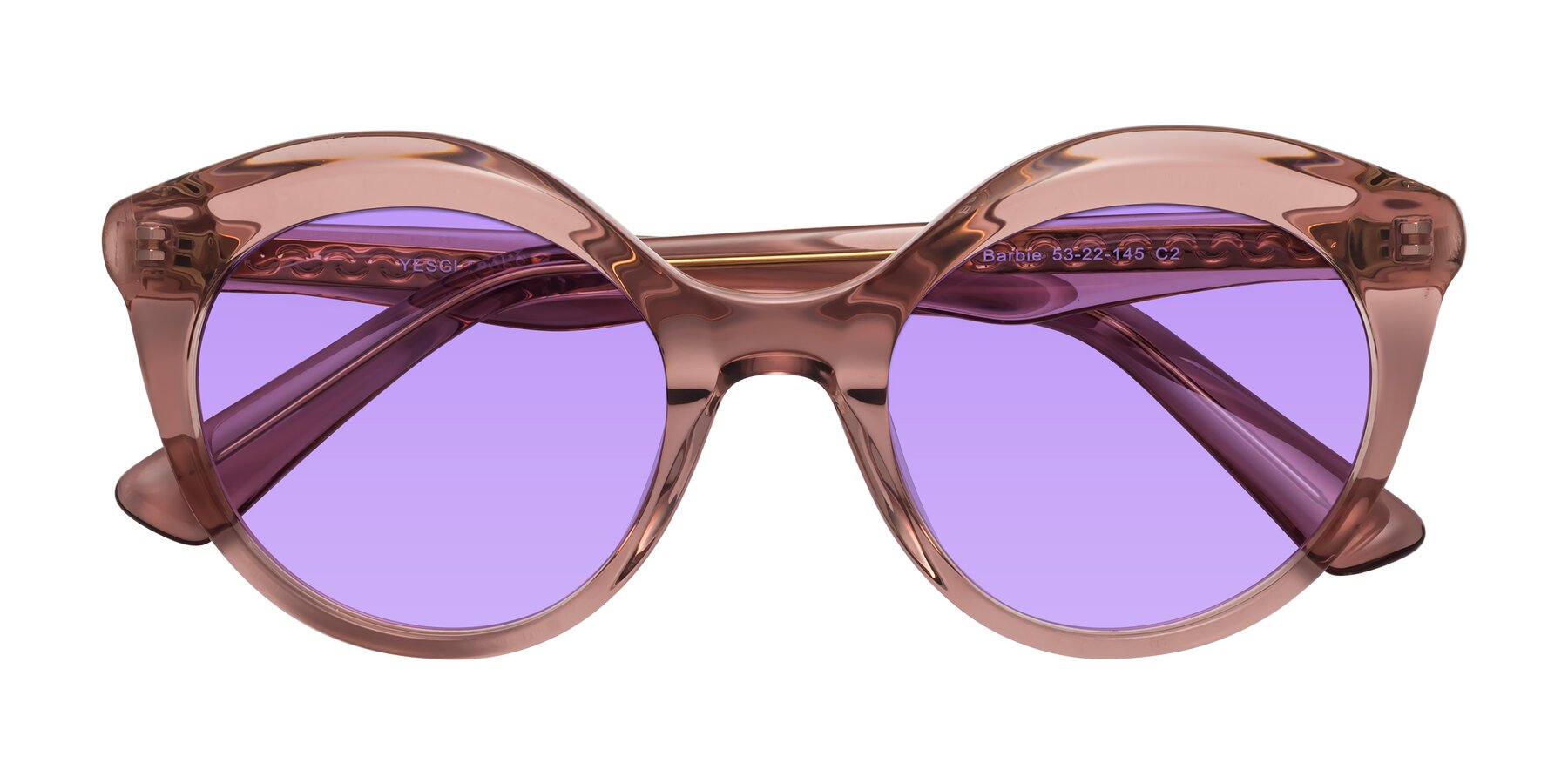 Folded Front of Barbie in Translucent Garnet with Medium Purple Tinted Lenses