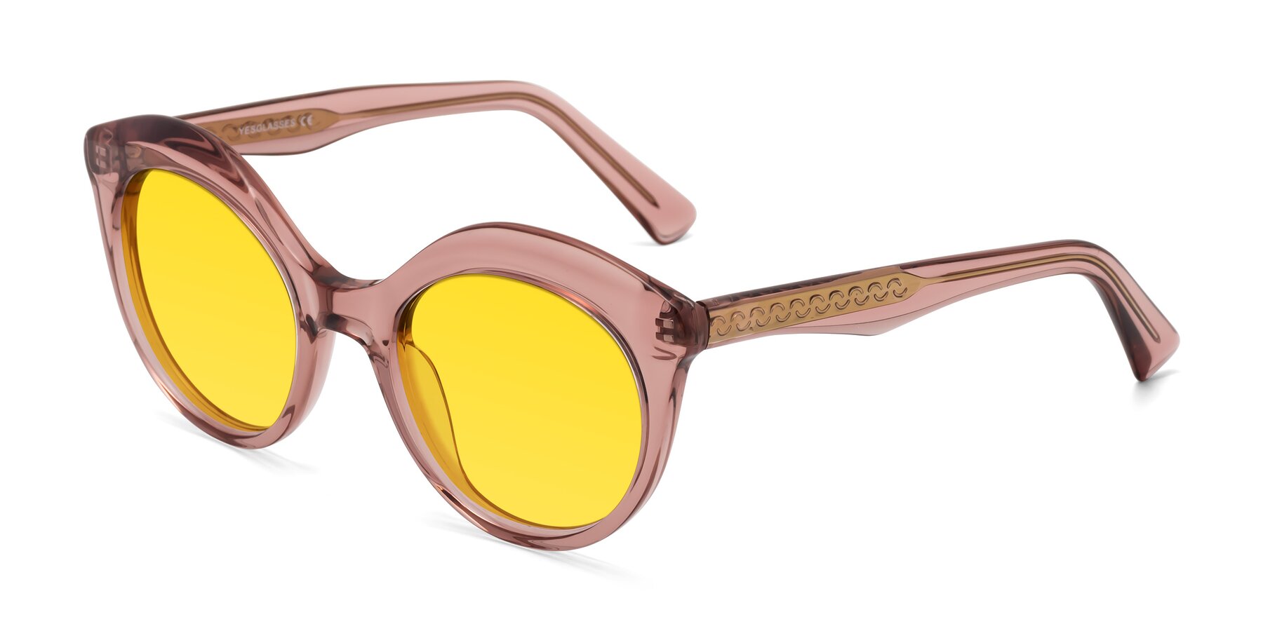 Angle of Barbie in Translucent Garnet with Yellow Tinted Lenses