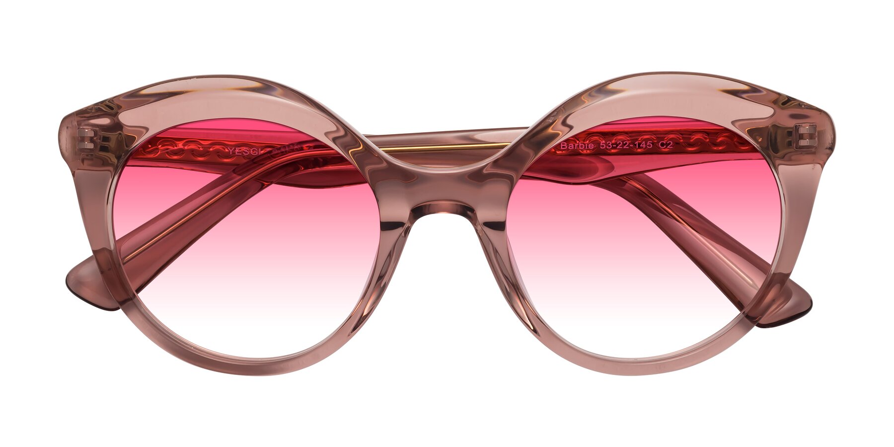 Folded Front of Barbie in Translucent Garnet with Pink Gradient Lenses