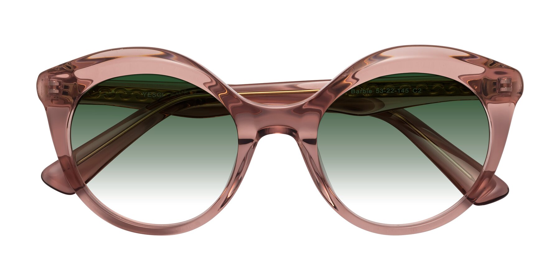 Folded Front of Barbie in Translucent Garnet with Green Gradient Lenses