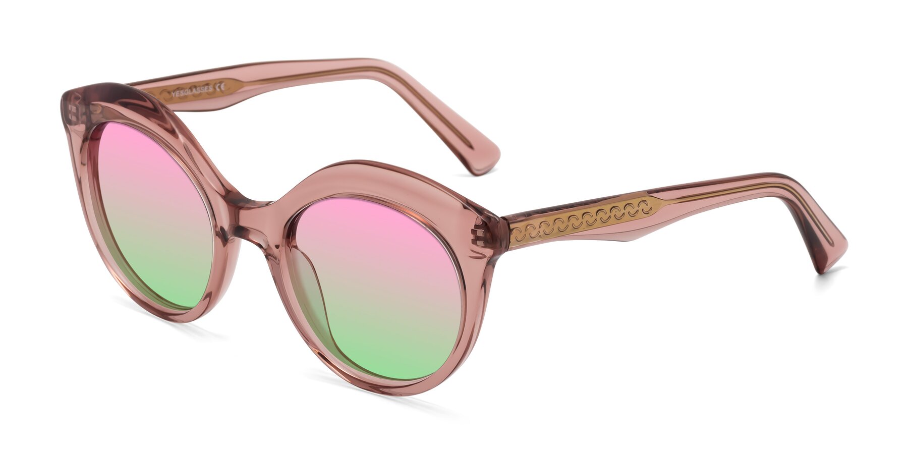 Angle of Barbie in Translucent Garnet with Pink / Green Gradient Lenses