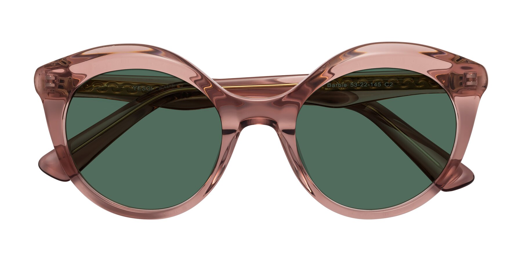 Folded Front of Barbie in Translucent Garnet with Green Polarized Lenses