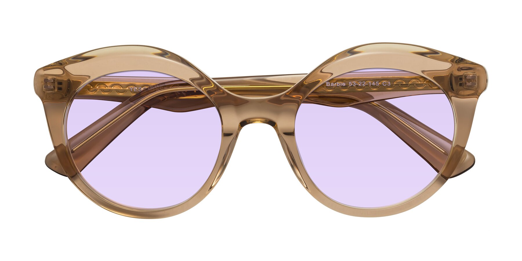 Folded Front of Barbie in Translucent Brown with Light Purple Tinted Lenses