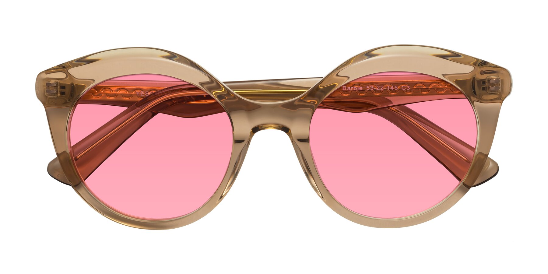 Folded Front of Barbie in Translucent Brown with Pink Tinted Lenses