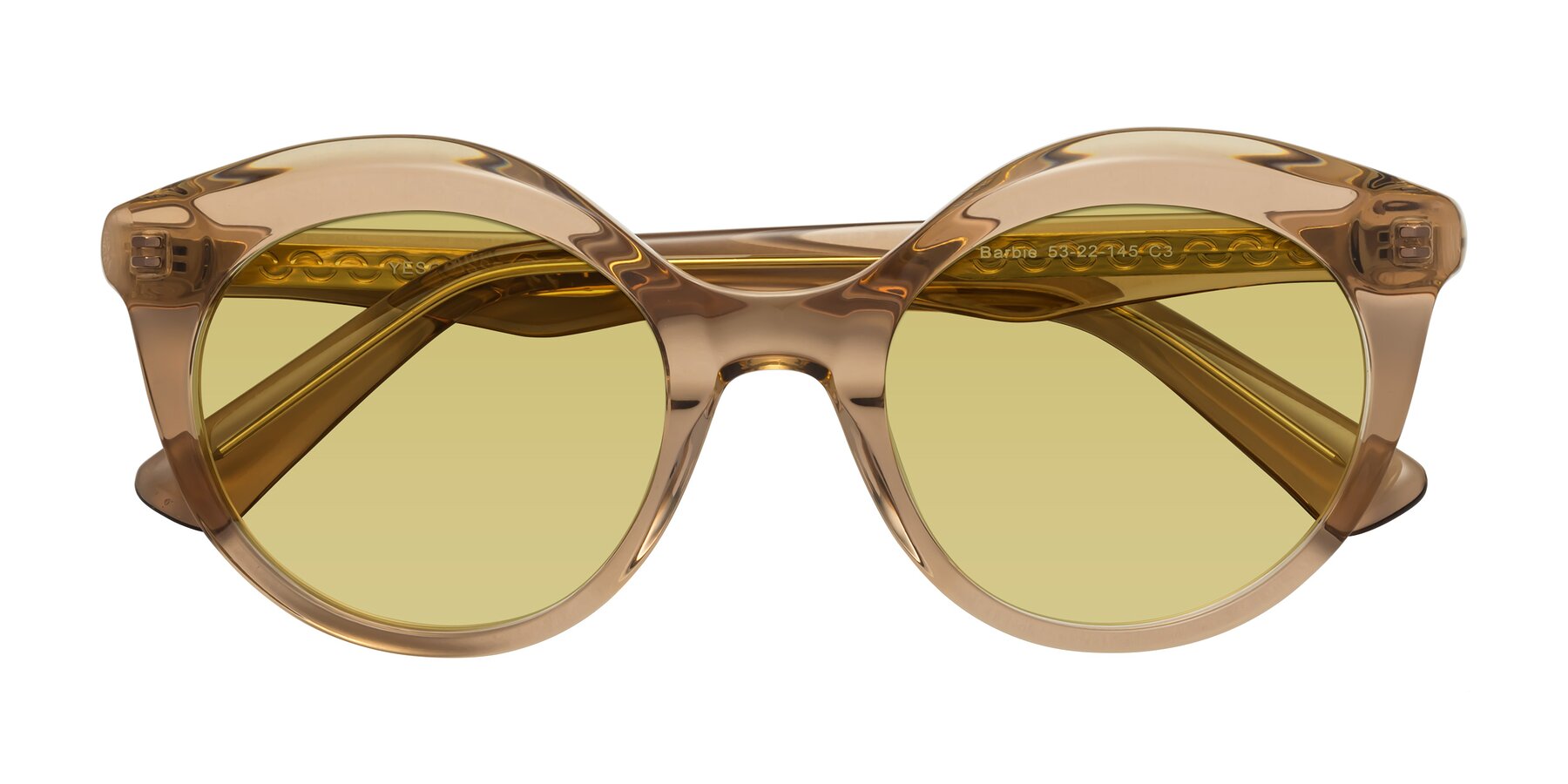 Folded Front of Barbie in Translucent Brown with Medium Champagne Tinted Lenses