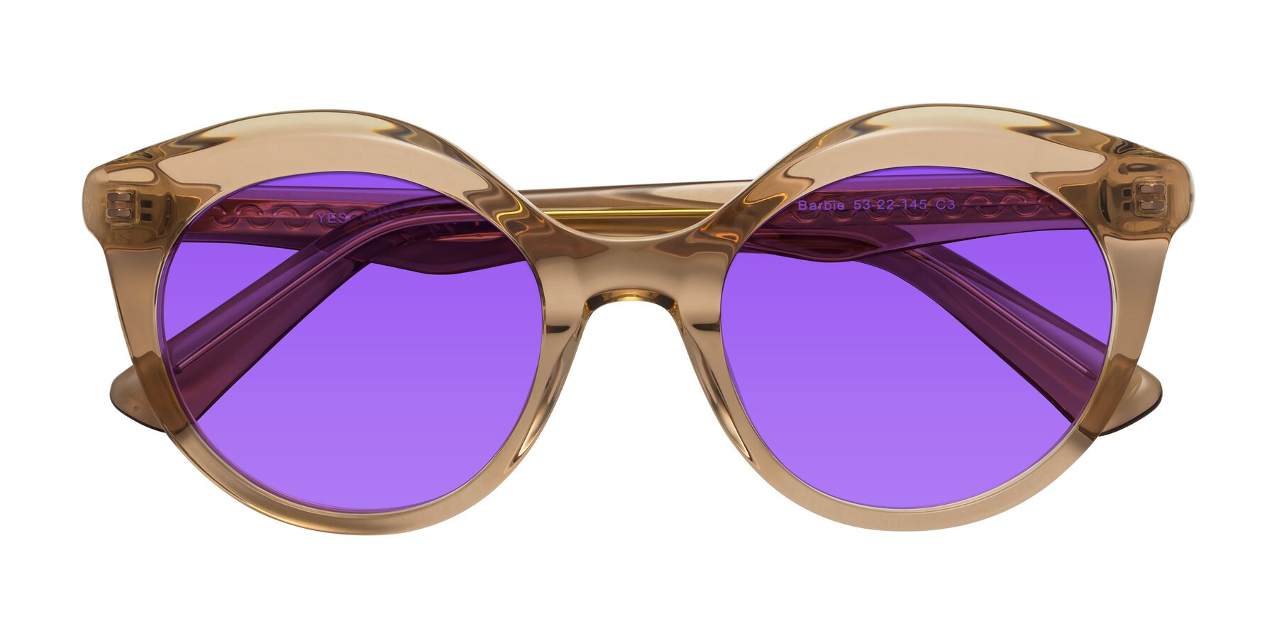 Folded Front of Barbie in Translucent Brown with Purple Tinted Lenses