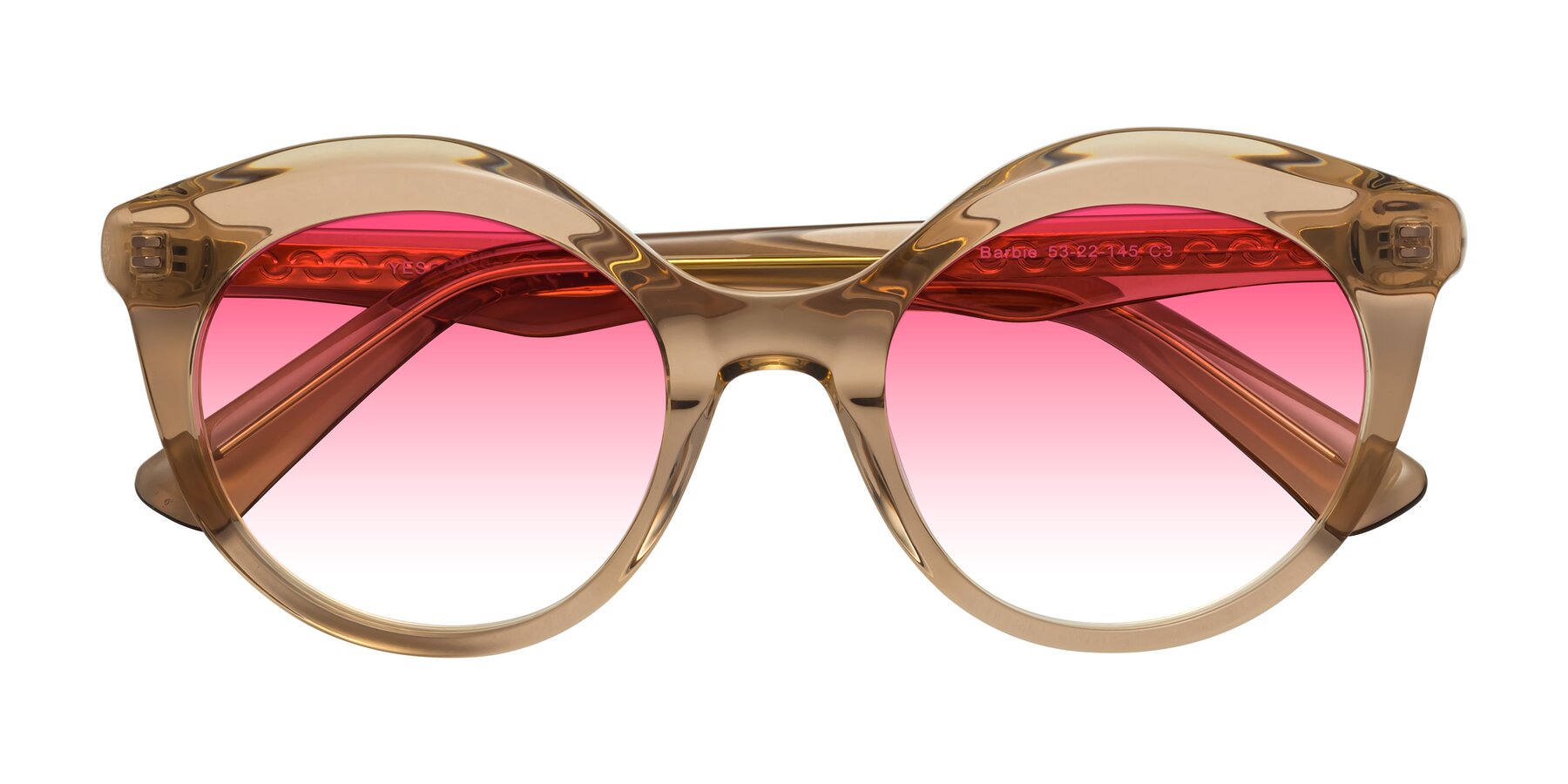 Folded Front of Barbie in Translucent Brown with Pink Gradient Lenses