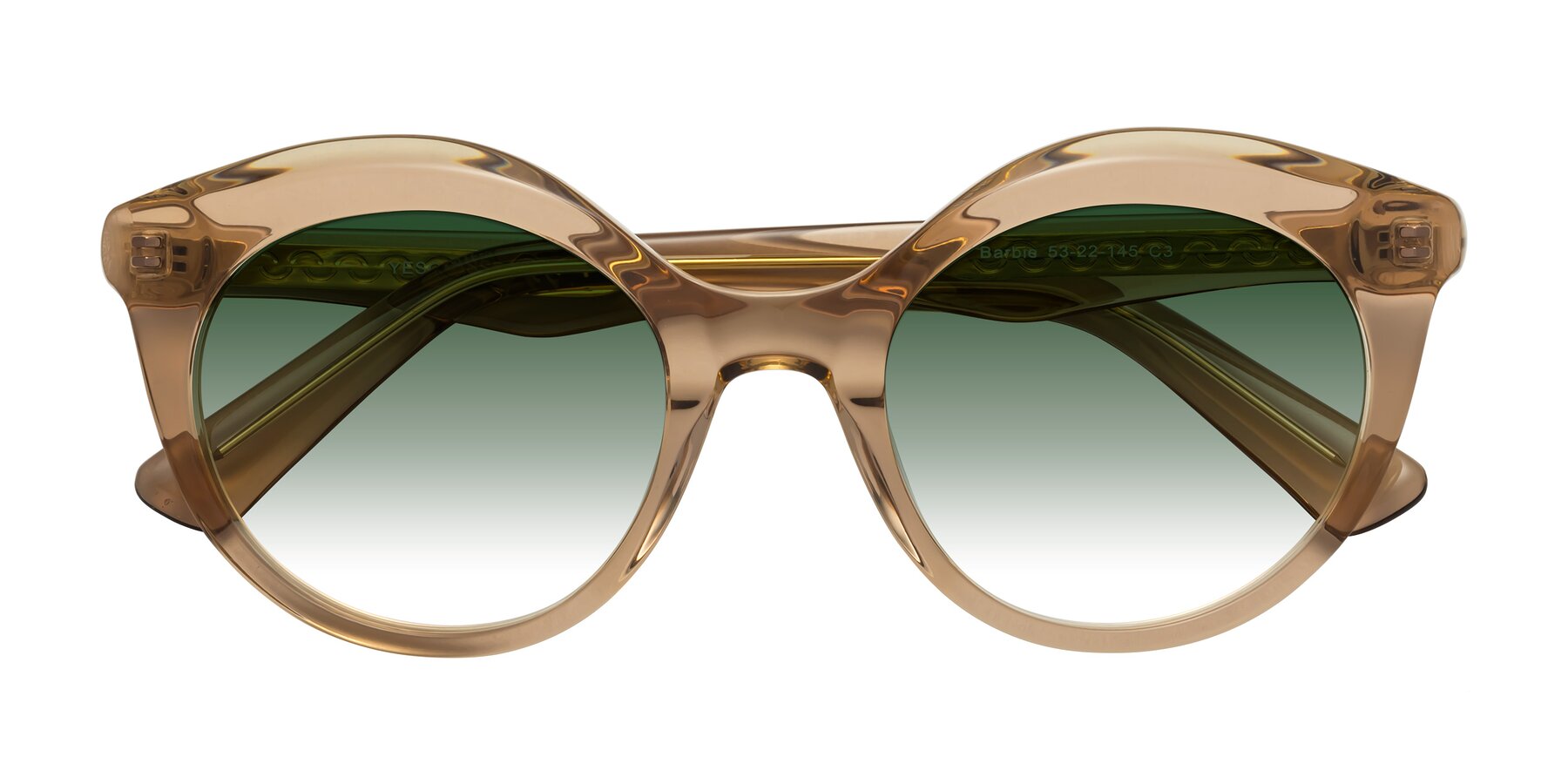 Folded Front of Barbie in Translucent Brown with Green Gradient Lenses