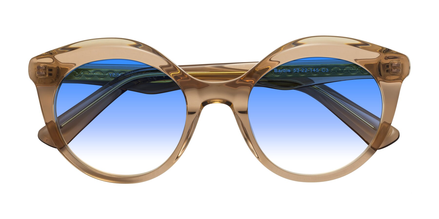 Folded Front of Barbie in Translucent Brown with Blue Gradient Lenses