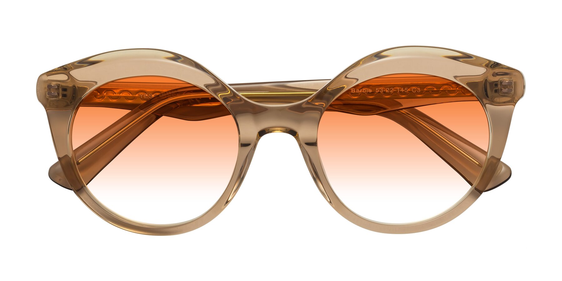 Folded Front of Barbie in Translucent Brown with Orange Gradient Lenses