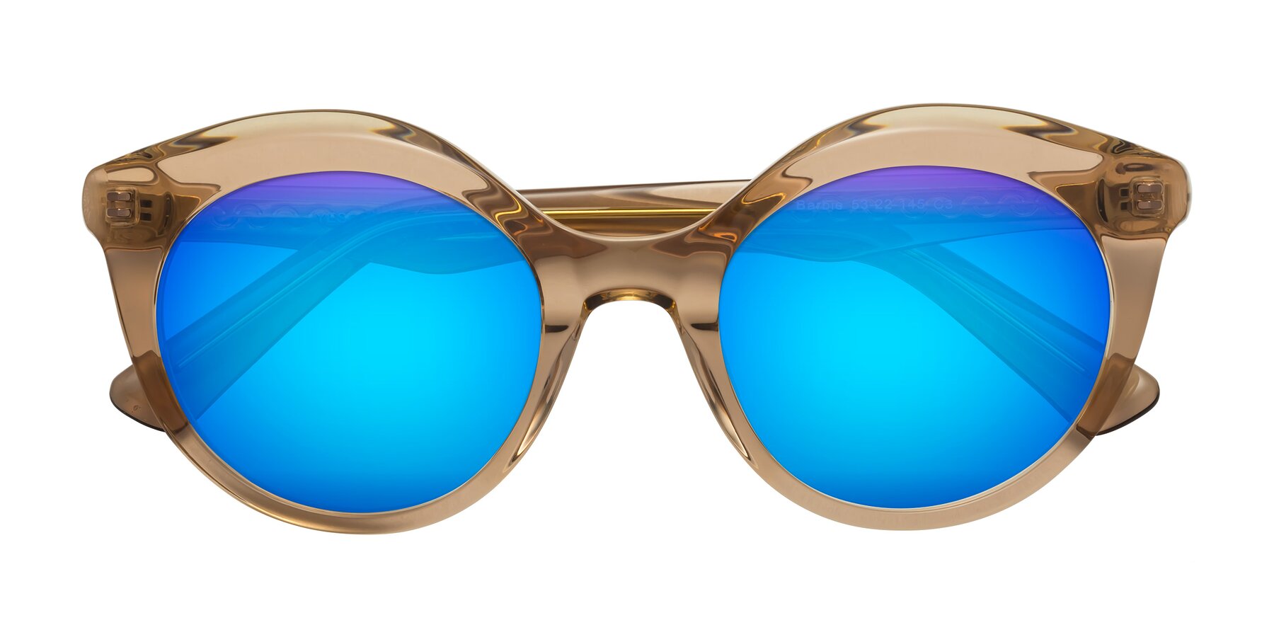 Folded Front of Barbie in Translucent Brown with Blue Mirrored Lenses