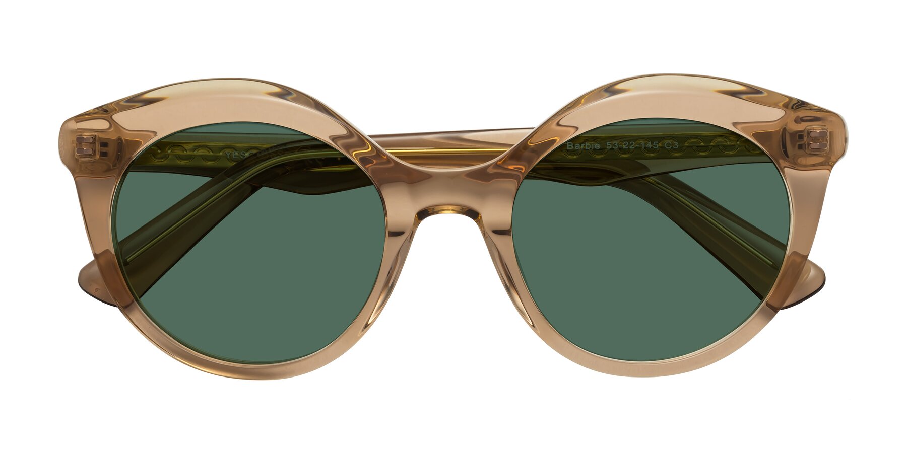 Folded Front of Barbie in Translucent Brown with Green Polarized Lenses