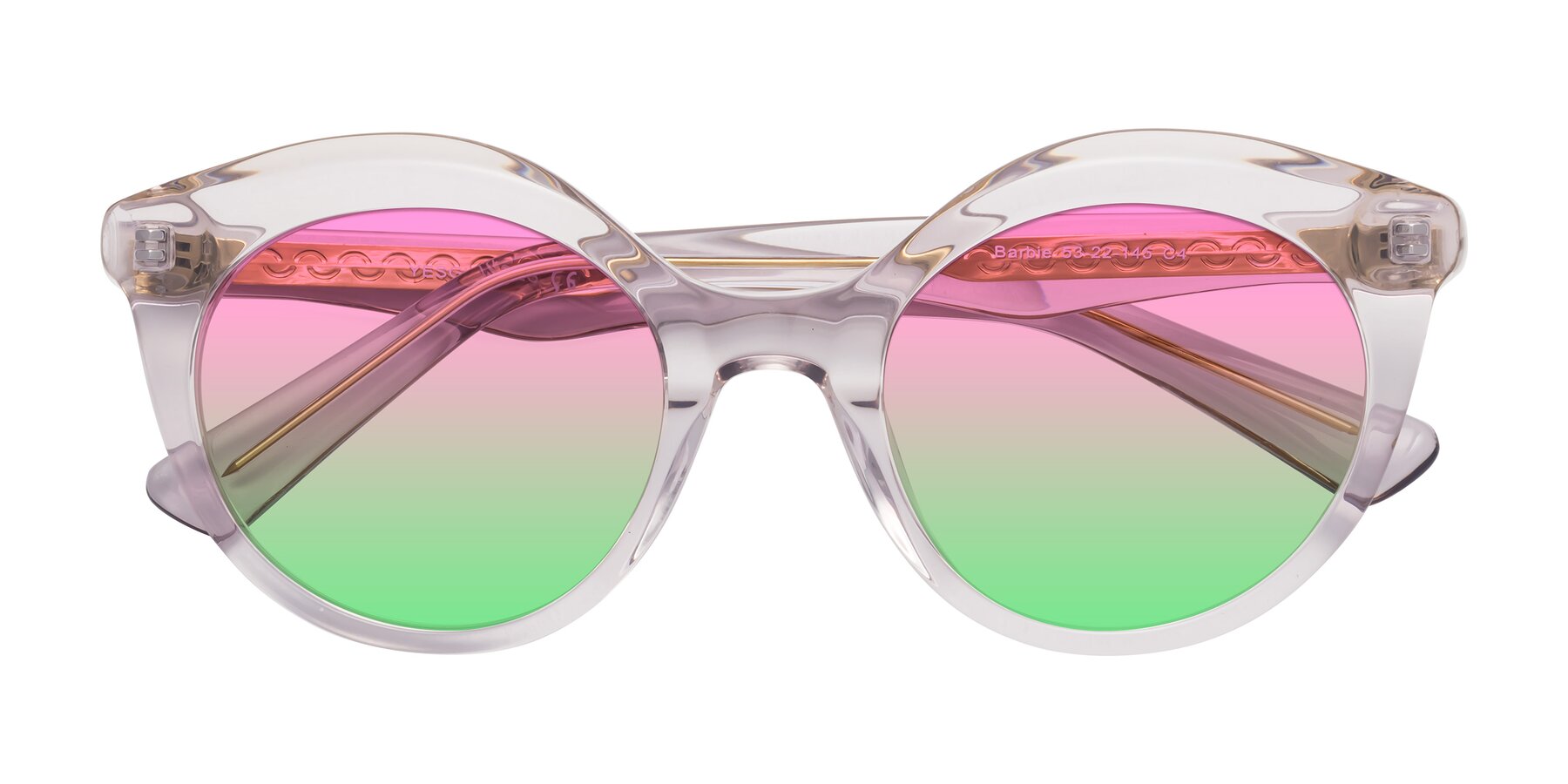 Folded Front of Barbie in Light Purple with Pink / Green Gradient Lenses