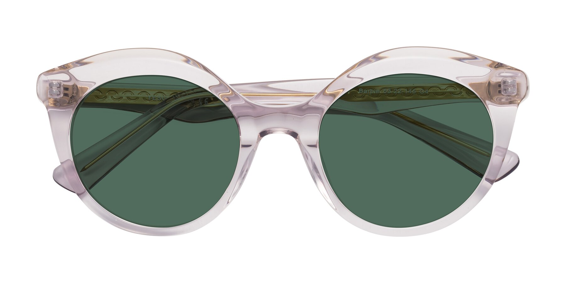 Folded Front of Barbie in Light Purple with Green Polarized Lenses