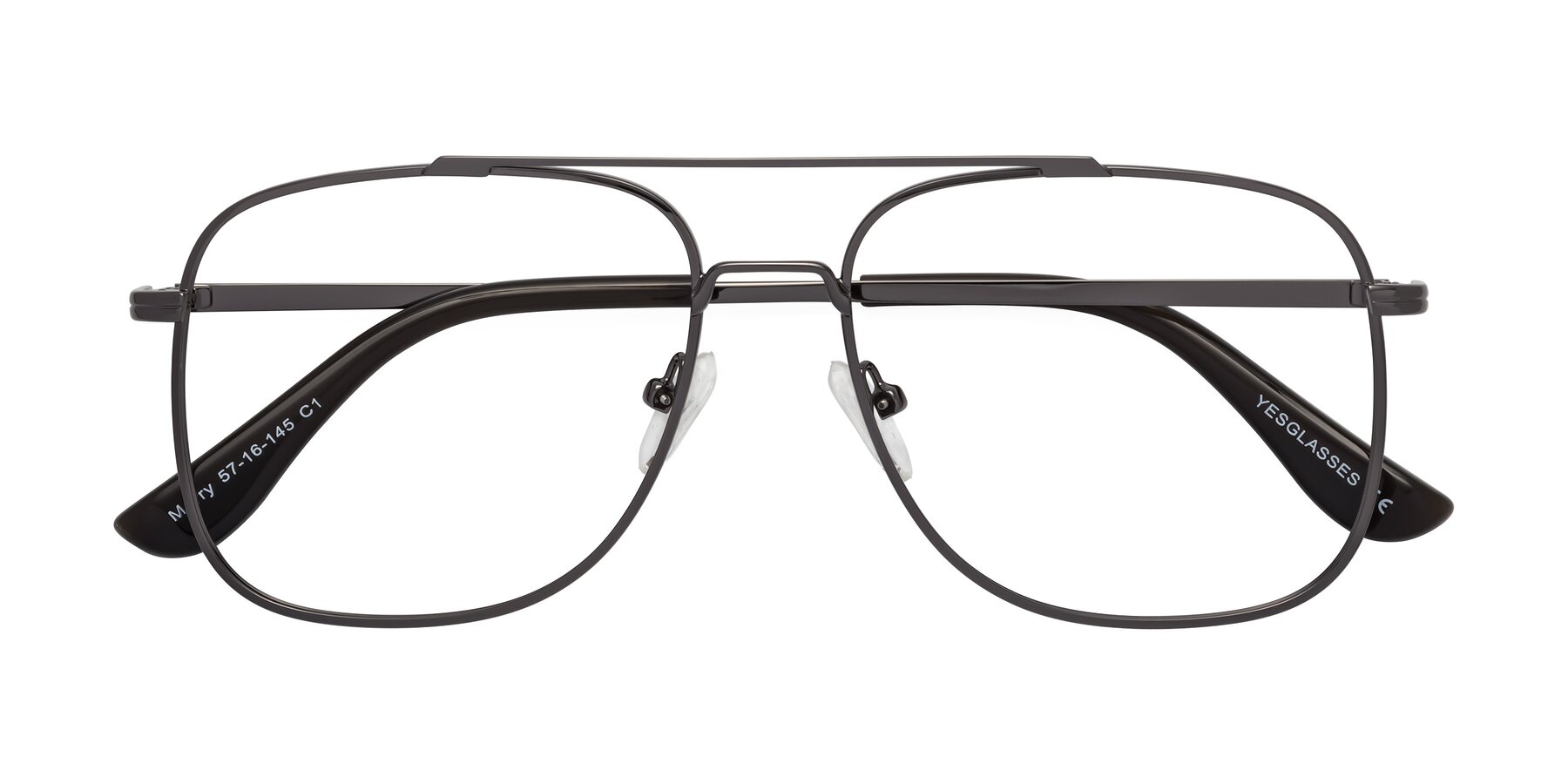 Folded Front of Merry in Gunmetal with Clear Reading Eyeglass Lenses