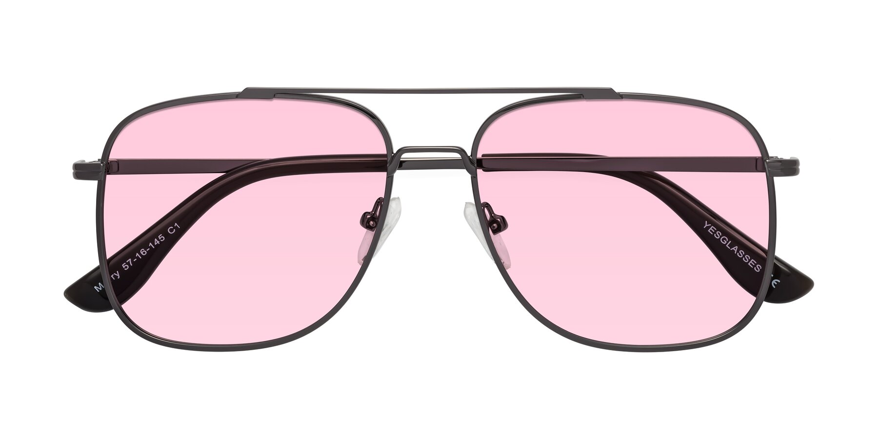 Folded Front of Merry in Gunmetal with Light Pink Tinted Lenses