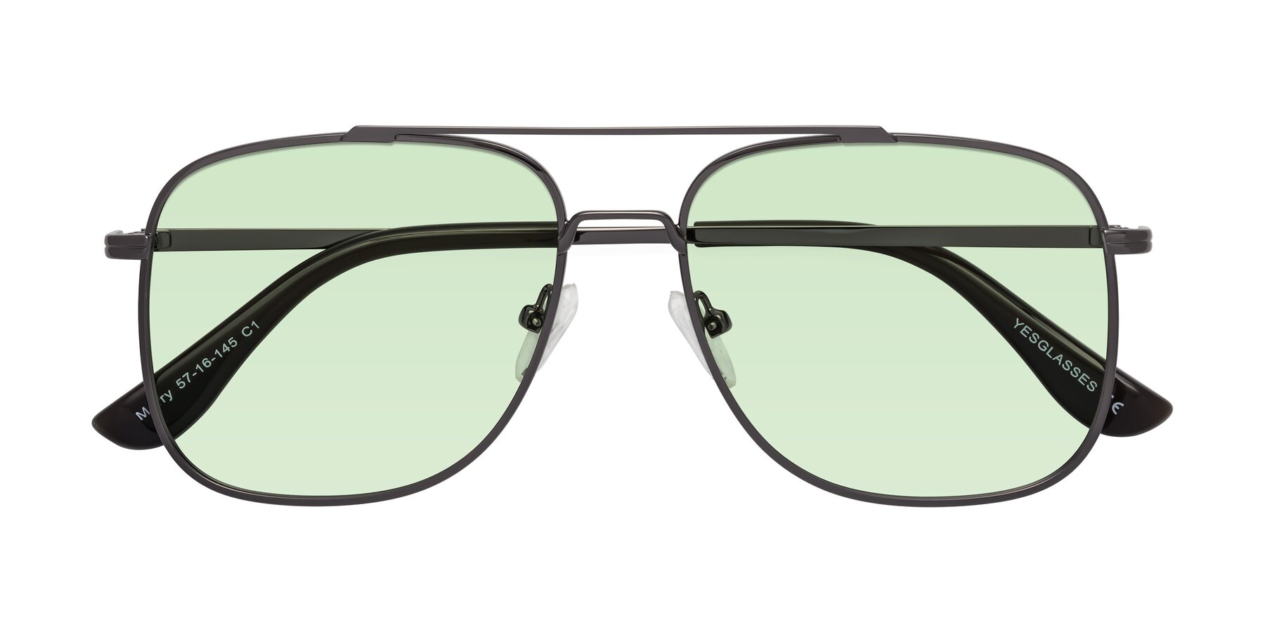 Folded Front of Merry in Gunmetal with Light Green Tinted Lenses