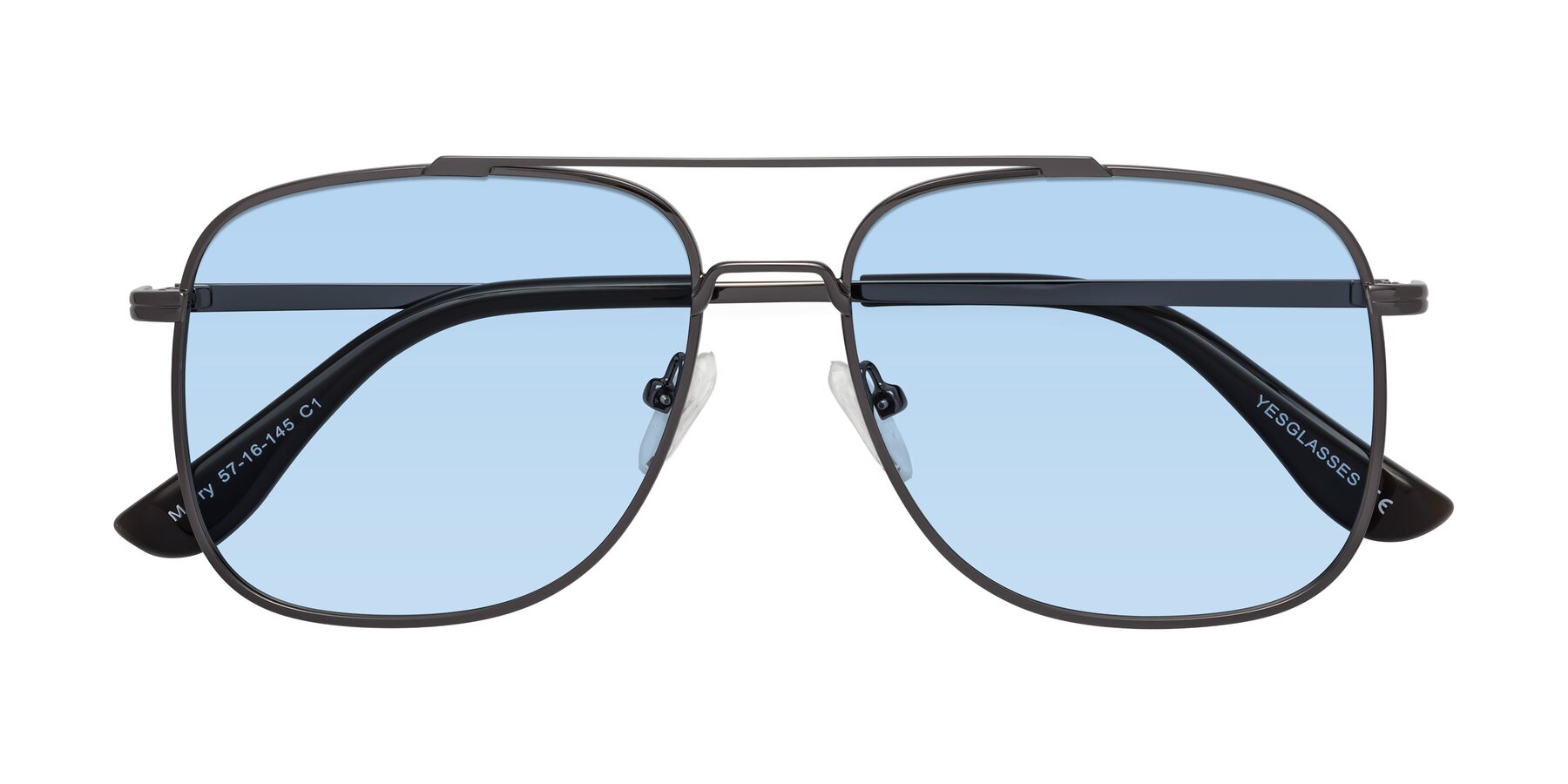 Folded Front of Merry in Gunmetal with Light Blue Tinted Lenses